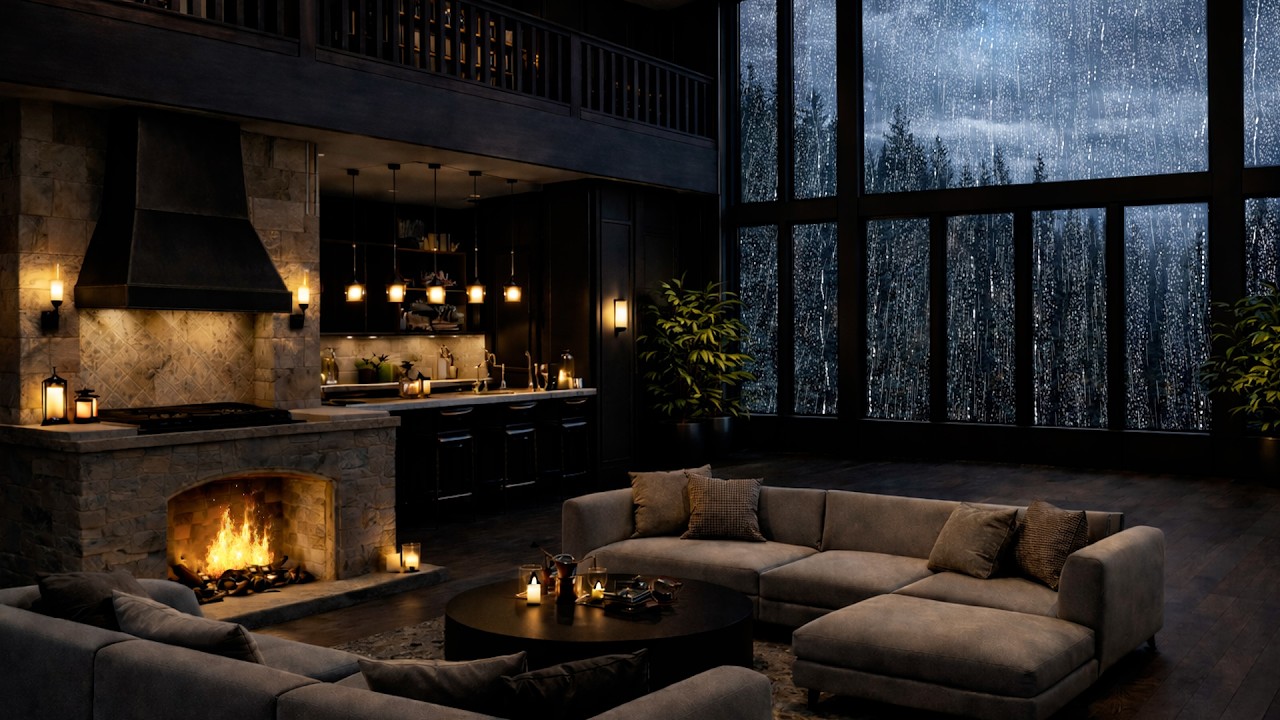 Cozy Fireplace & Rain Sounds at Night 🔥 Relaxing Rain Ambience for Deep Sleep