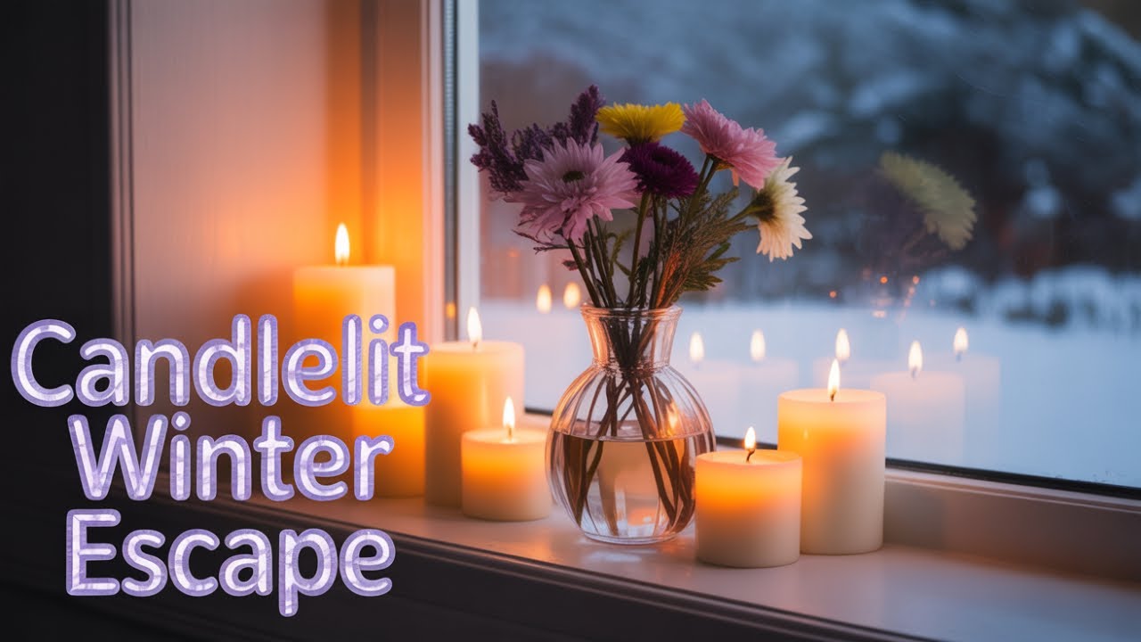 Winter Window Ambience | Candlelight, Coffee Steam, Snowfall & Gentle Music