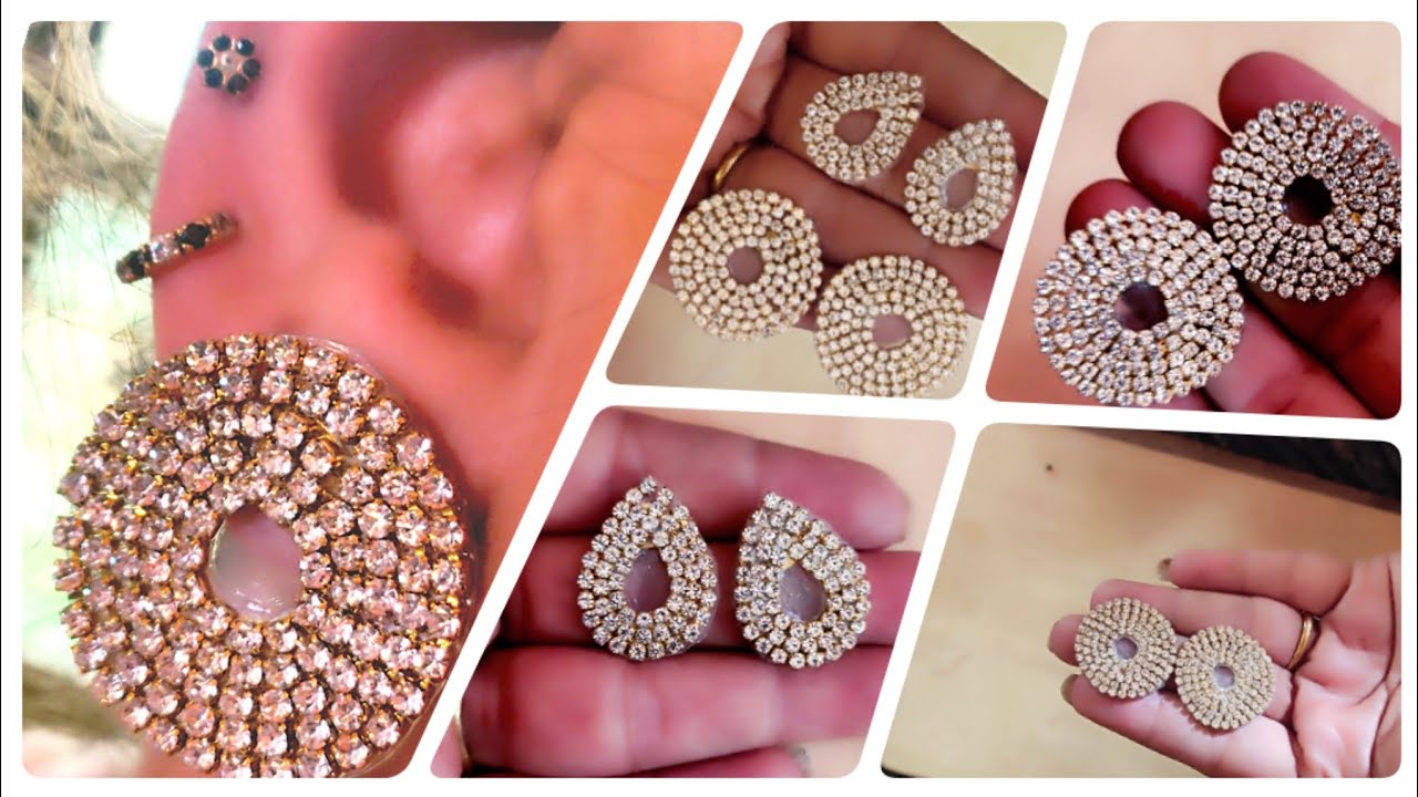 DIY Rhinestone/stonechain earring. simple handmade earring. #handmadejewelry#stonechain#rhinestones