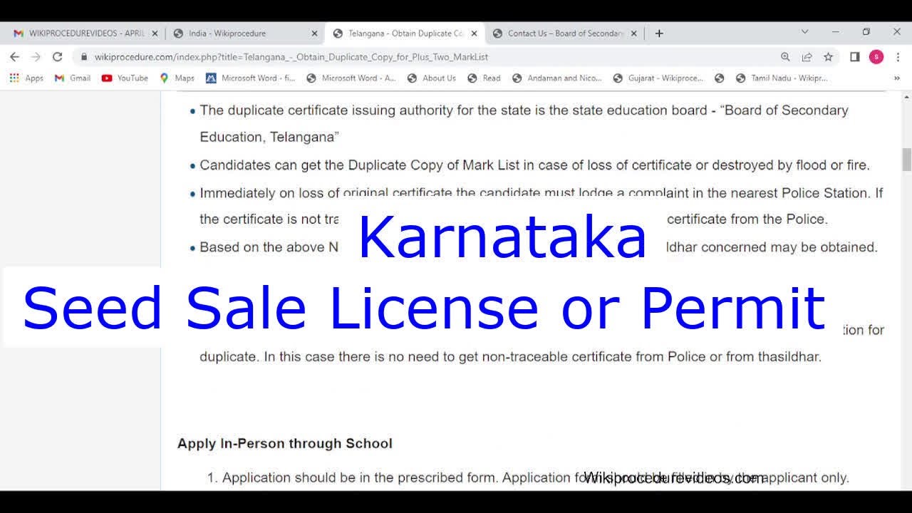 Karnataka - Online Apply or Obtain Seed Sale License or Permit (Online)