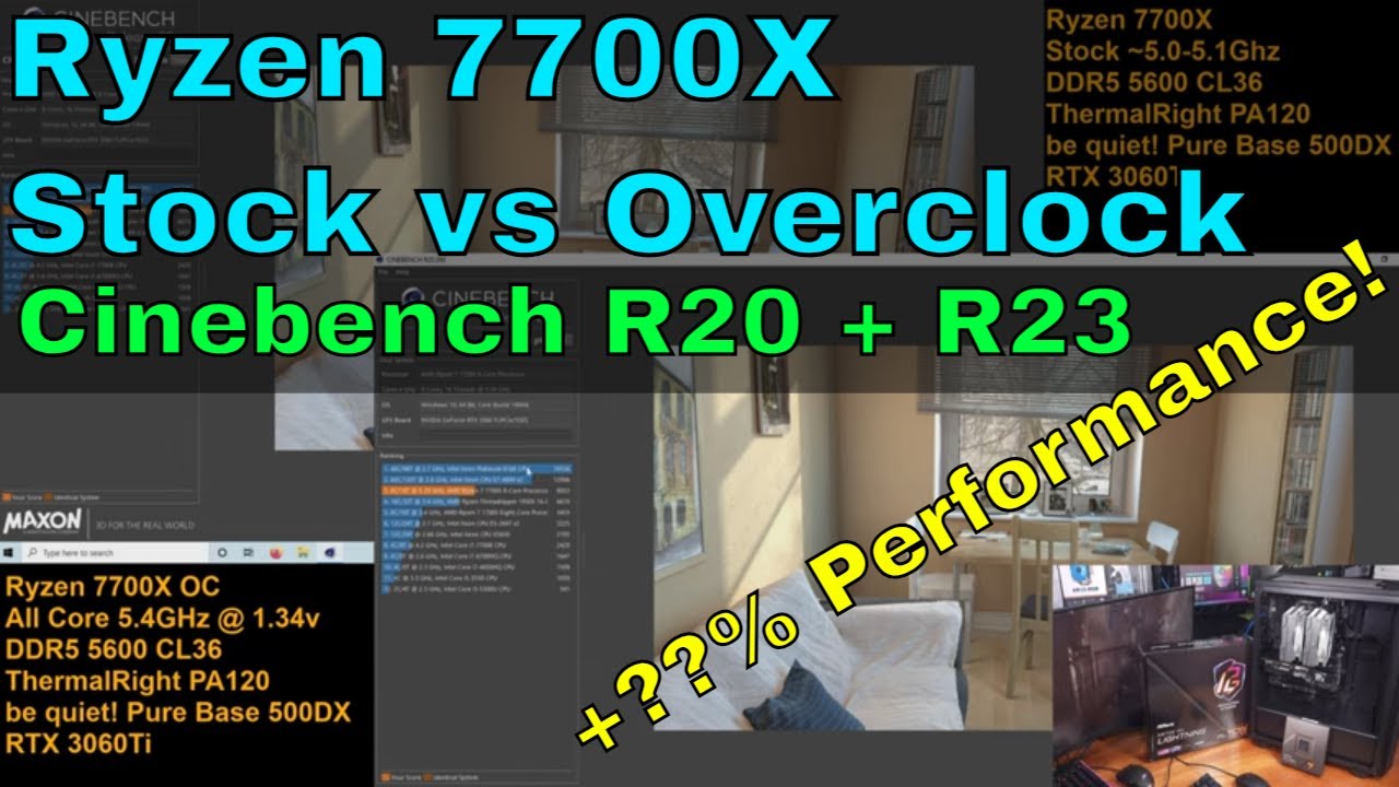 Ryzen 7700X: Stock Vs. Overclock - Cinebench R20 + R23