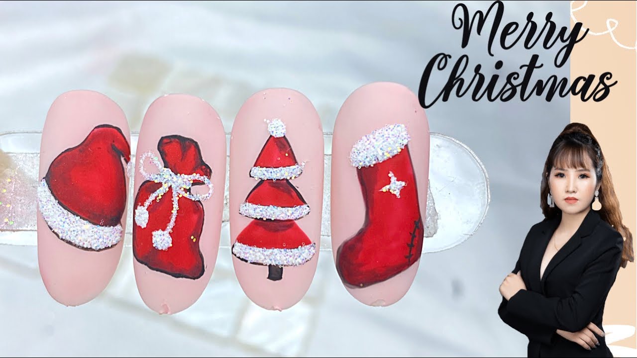 Vẽ nail NOEL 2021 - siêu nhanh siêu dễ - cho các bạn mới học | Kelly nail