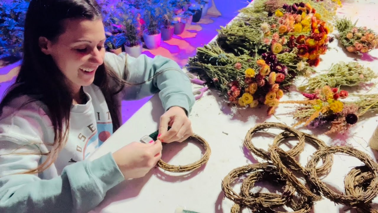 Making dried flower grapevine wreaths!
