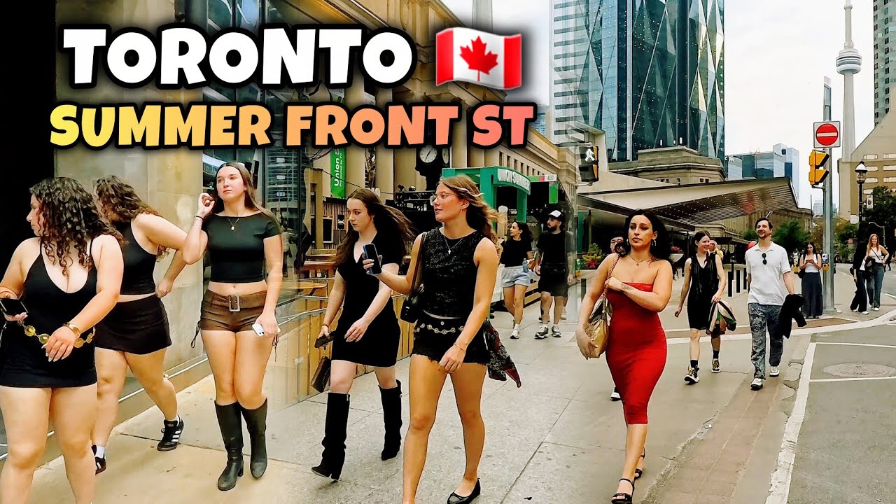 Toronto Front Street Walking Tour 🇨🇦 | Downtown City Life, CN Tower & Summer Vibes (4K)