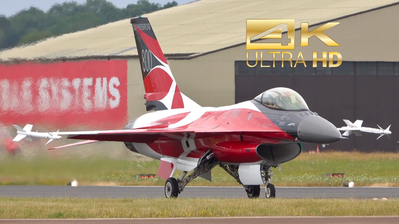 (4K) 2 General Dynamics F-16 Fighting Falcon Royal Danish Air Force arrival RAF Fairford RIAT 2023