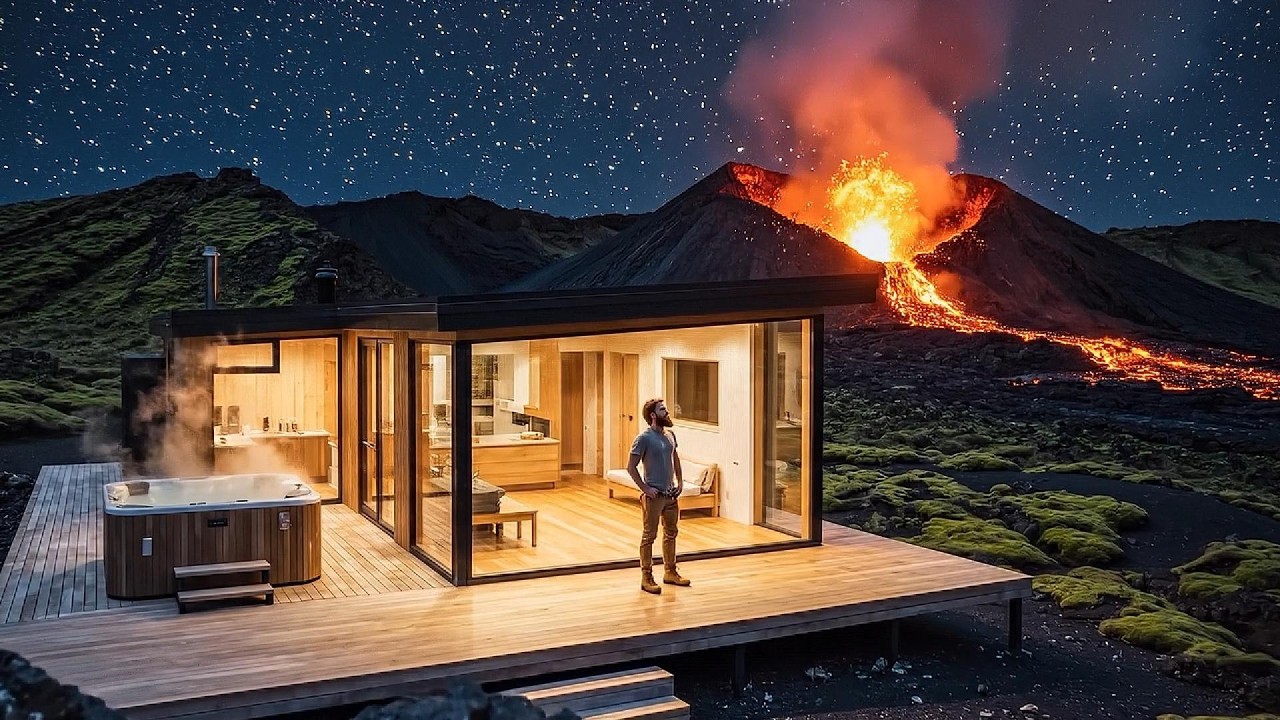 Building a Secret House on the Edge of a Volcano Crater  Extreme Survival ASMR