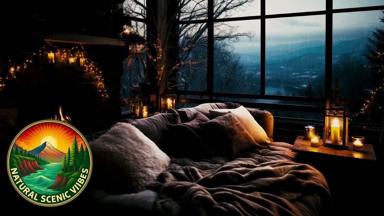 Mountain Cabin Fireplace Rainstorm🔥 | 1 Hr ASMR Sounds for Study, Sleep, Meditation, Calm Focus