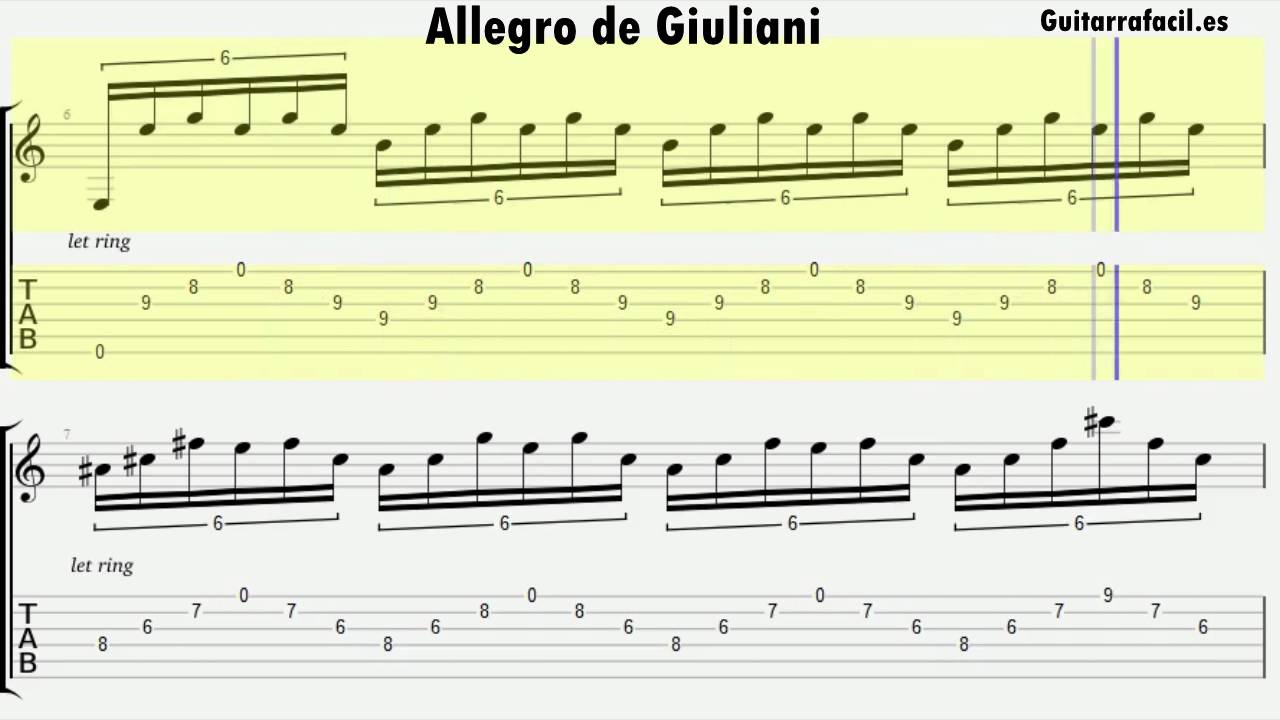 Allegro de Giuliani - Piezas para guitarra clásica (TAB y Partitura)