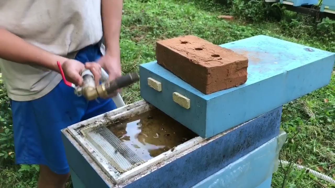 Приготовление и раздача сахарного сиропа у нас на пасеке. 200 семей за час.