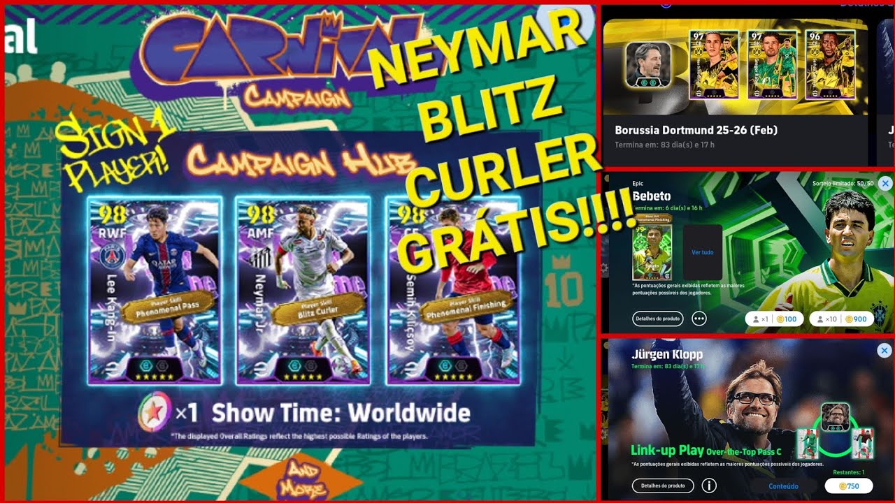 EFOOTBALL 2026 MOBILE!!!! CAMPANHA DE CARNAVAL, NEYMAR BLITZ CURLER E KLOPP CHEGOU!!!!!