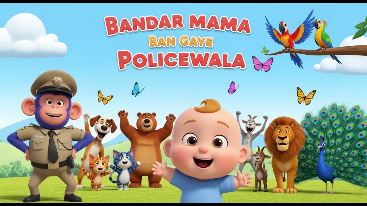 Baby Mirror Mein Dekhe Bandar Mama Police Uniform! Surprise Funny Moment 🐒👮 3D Cartoon for Kids