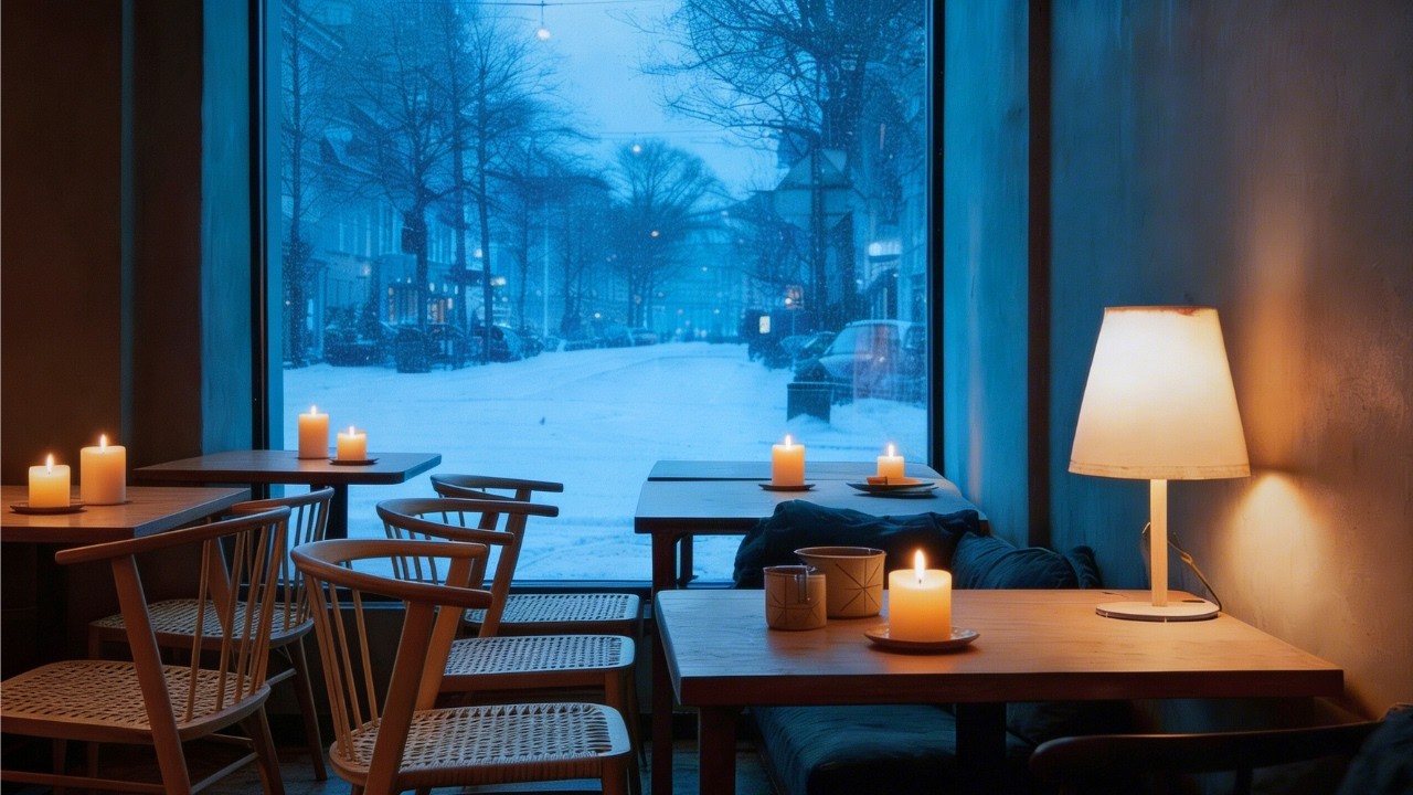 A warm little café on a snowy night | Cozy Winter Jazz Playlist