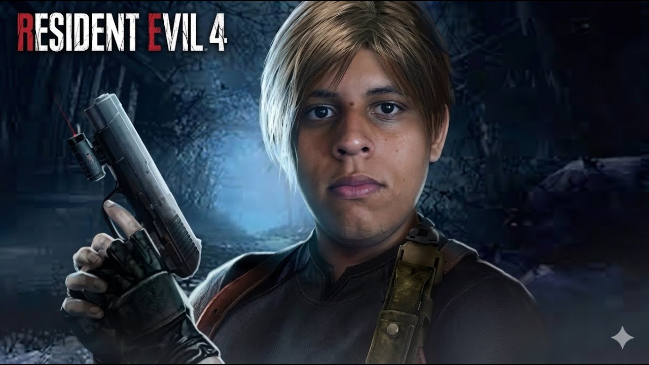 Um gordo jogando Resident evil 4 remake