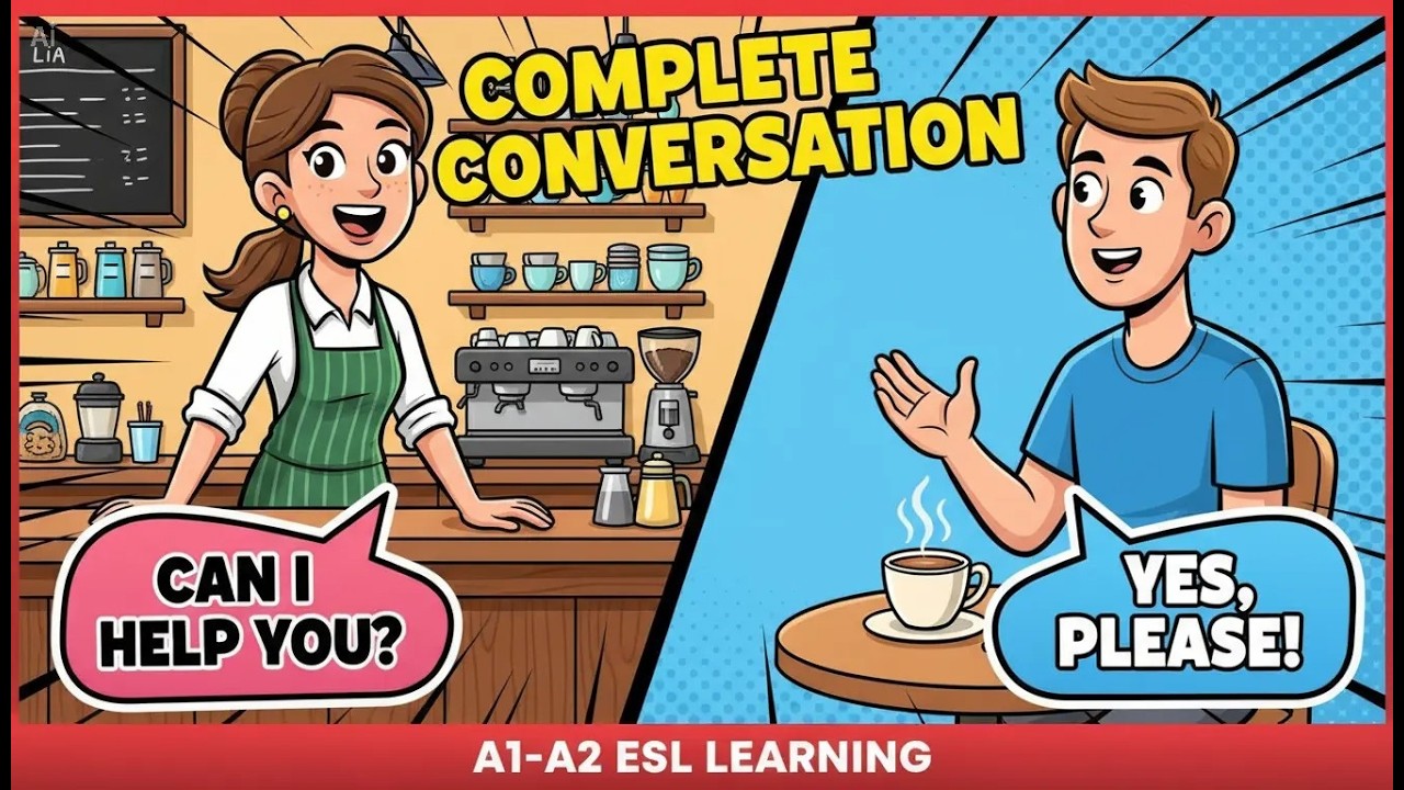 Real English Conversation at a New York Café - Full Coffee Shop Dialogue (Beginner Level)