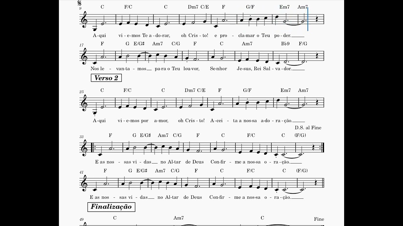 Aqui Viemos Te Adorar - Corinho - Partitura melódica com cifras