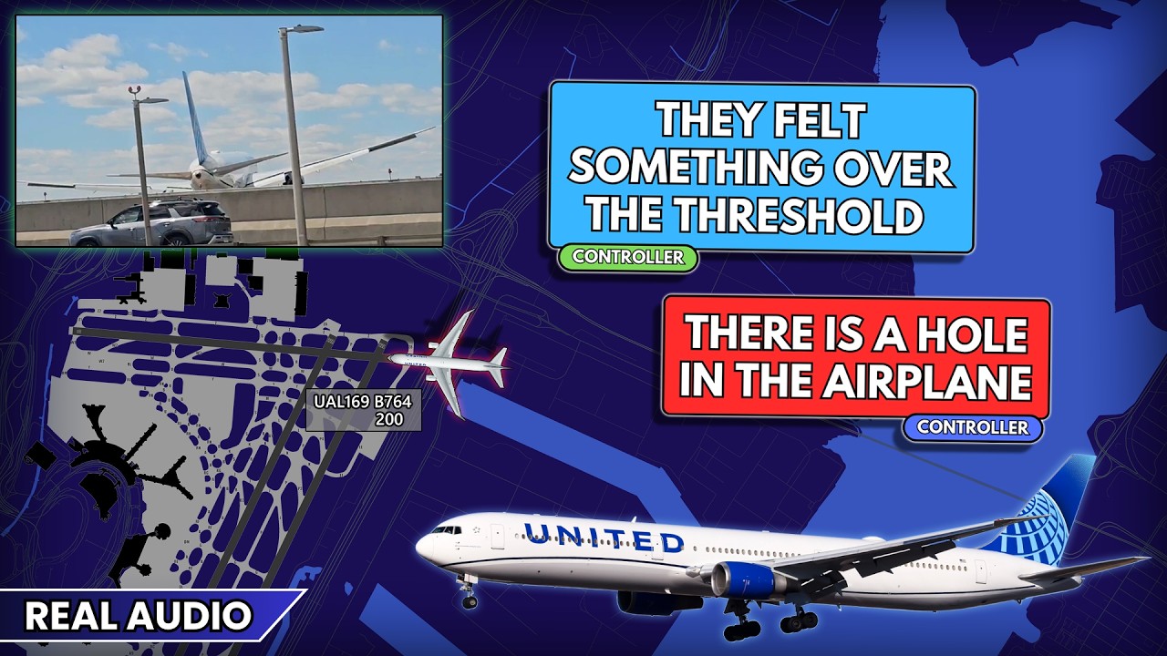 Airplane HITS Truck and Light pole during landing at Newark. Real ATC