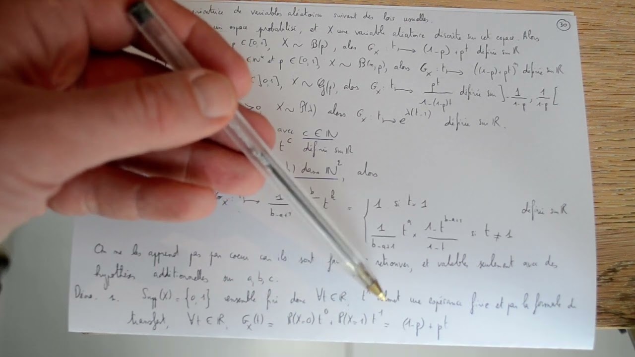 22 Fonction génératrice dans le cas des lois classiques
