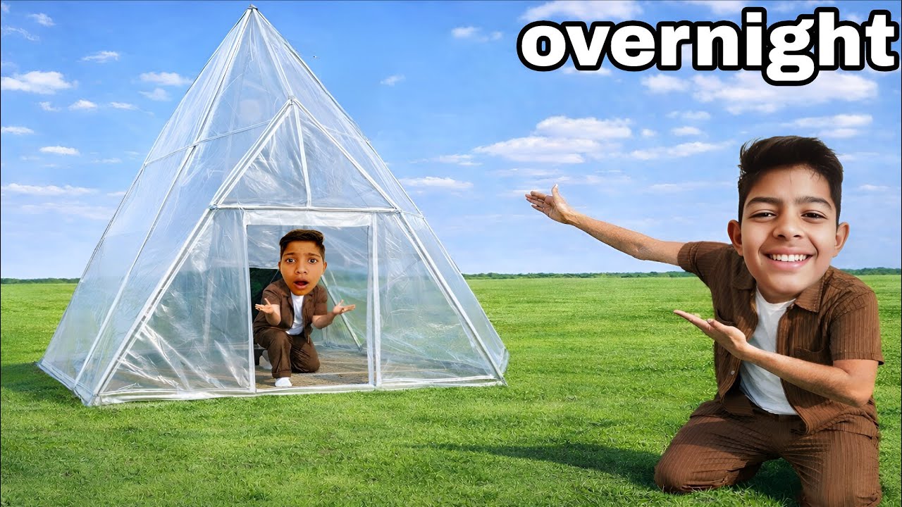Overnight survival challenge in triangle polythene house