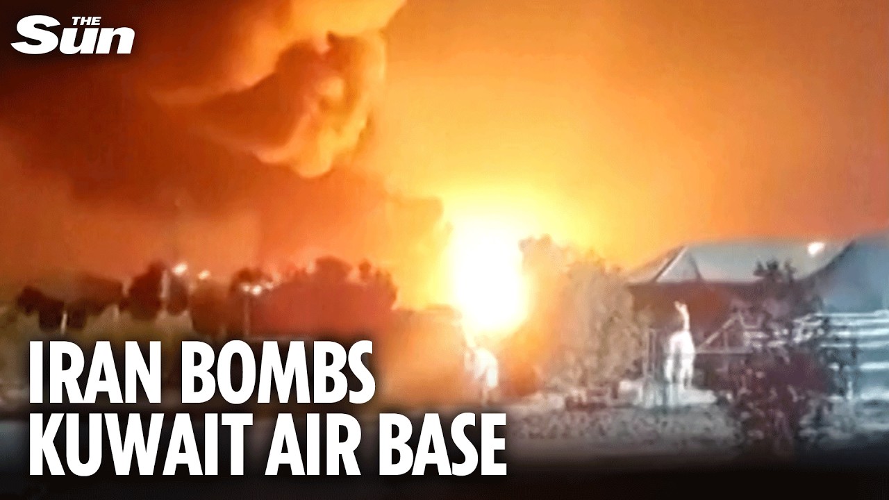 Moment Kuwait air base hit by explosive Iranian projectile