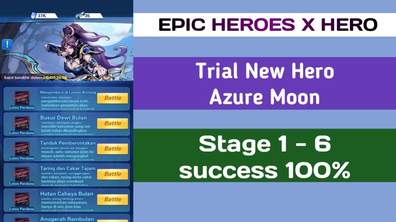 Trial Azure Moon New Hero Stage 1 - 6 Succes 100% EPIC HEROES X HERO #xhero #epicheroes #rpg