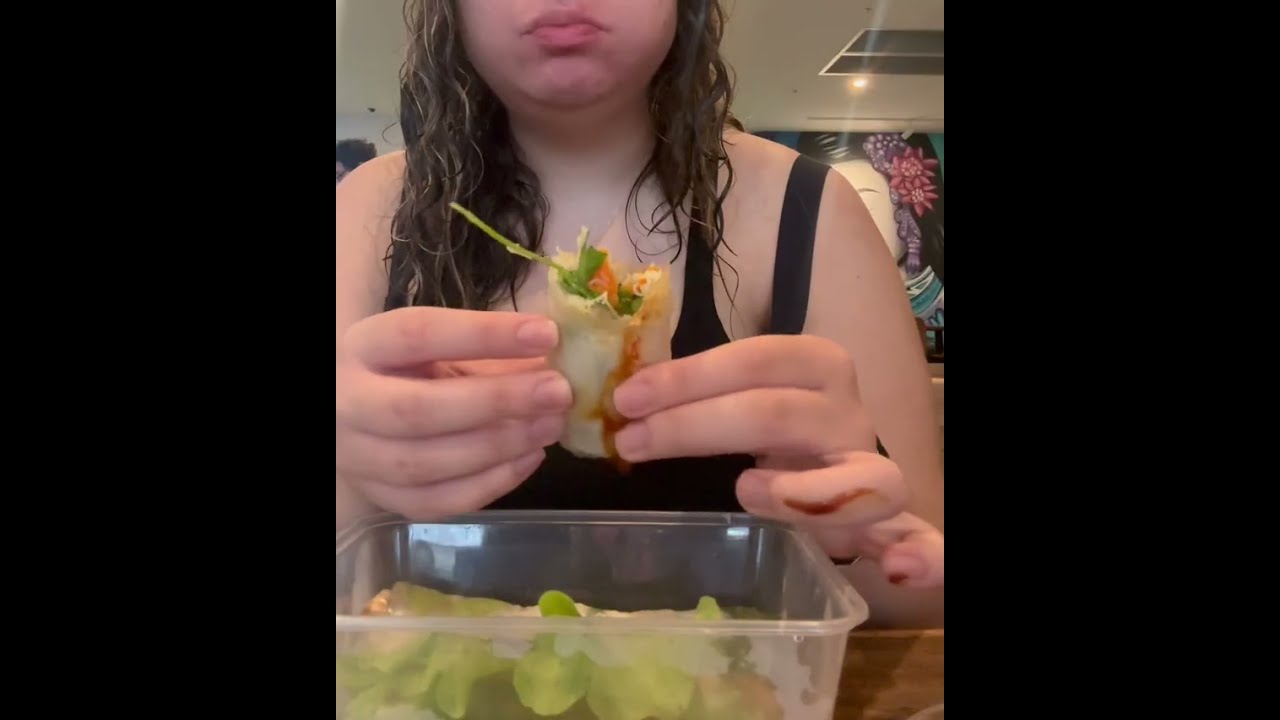 Vietnamese spring rolls with hoisin sauce and sweet chilli mukbang asmr