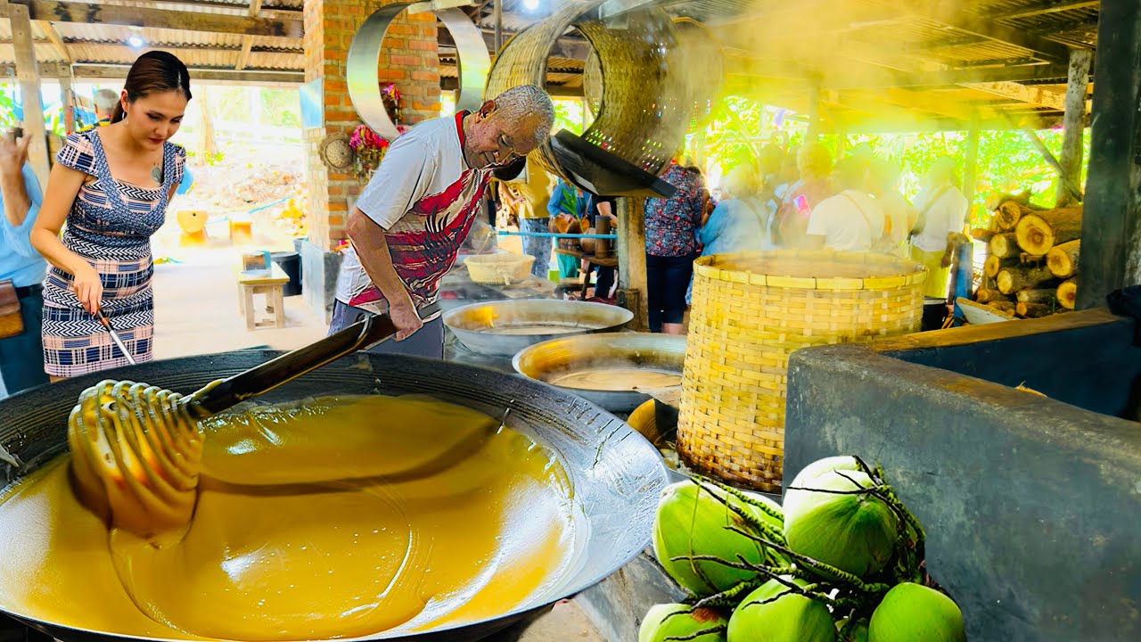 Amazing! Traditional Coconut Sugar Making at Coconut Farm | Full Process | Thai Street Food