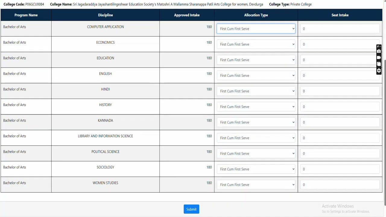 How to Map the set-up Seat Allocation Method