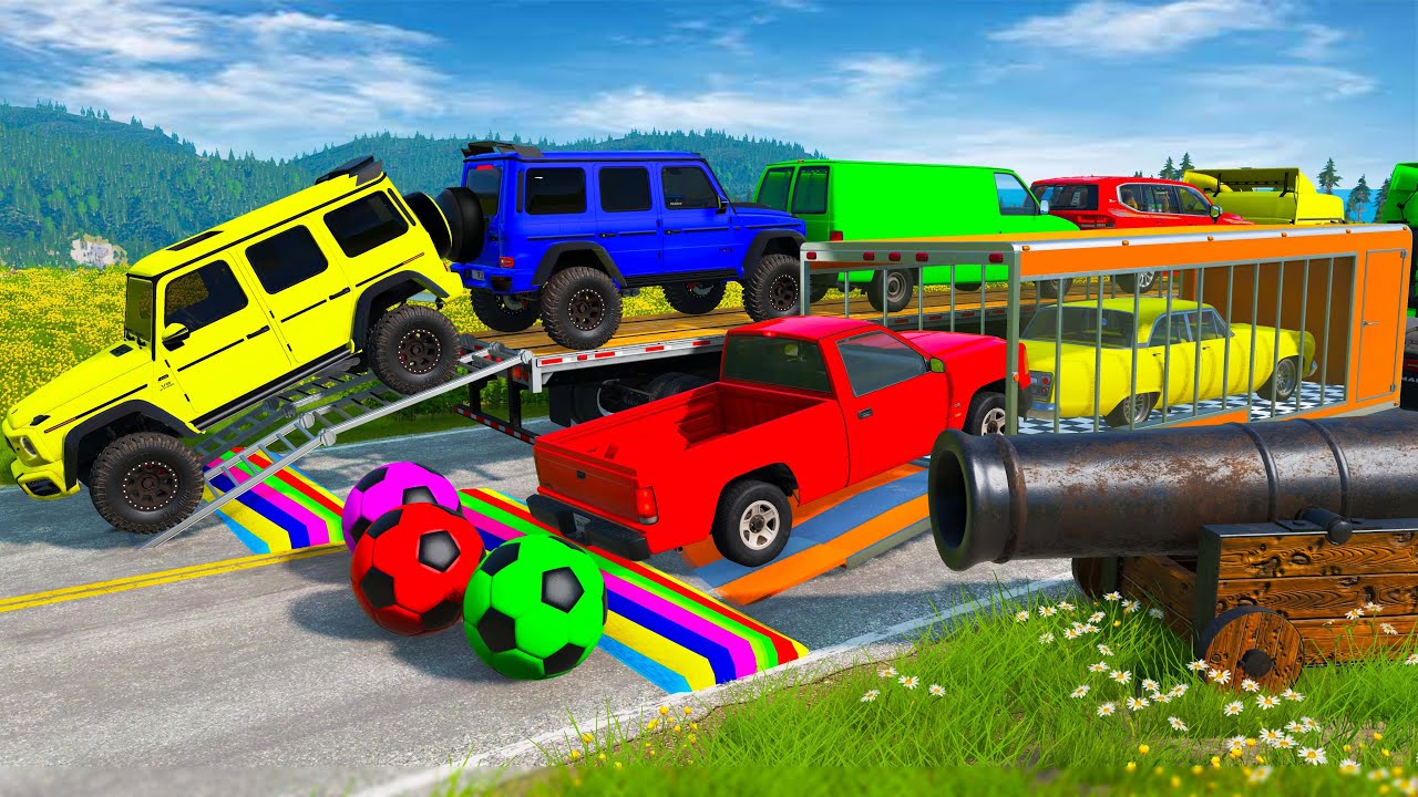 Flatbed Truck McQueen | Transportation with Truck - Pothole vs Car | BeamNG.Drive Gameplay #36