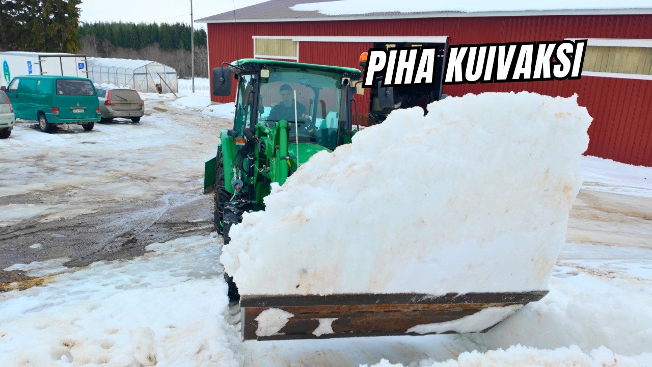 Etukuormaajan kytkentä Jontikkaan ja lumet pois pihasta
