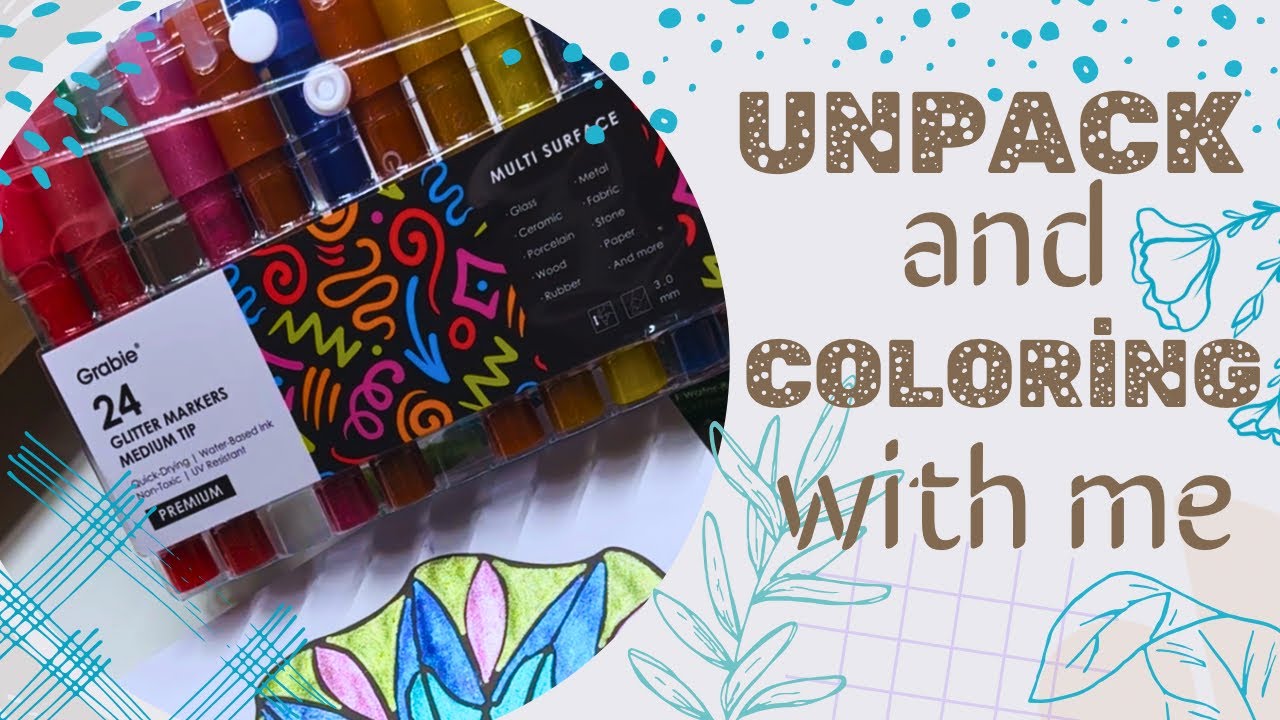 Grabie Acrylic Glitter Markers. Unboxing and Coloring. #coloring #art #acrylicart  #acrylicmarkers