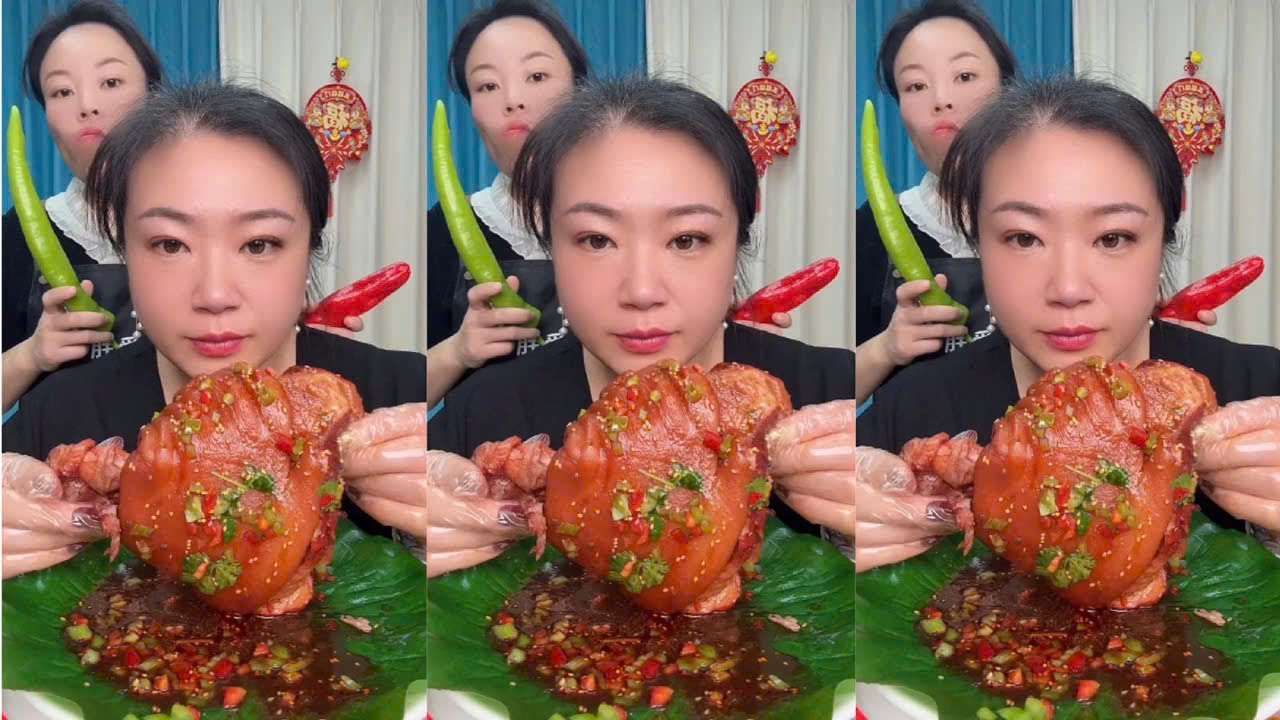 Eating Braised Pork Knuckle, Challenge Eating Spicy Braised Pork Knuckles
