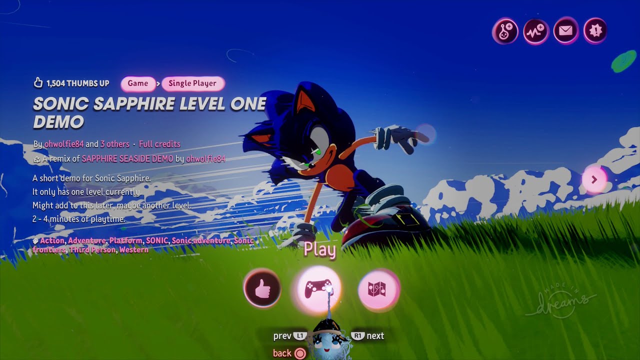 Sonic Sapphire Level One Demo (Dreams PS5 4K)