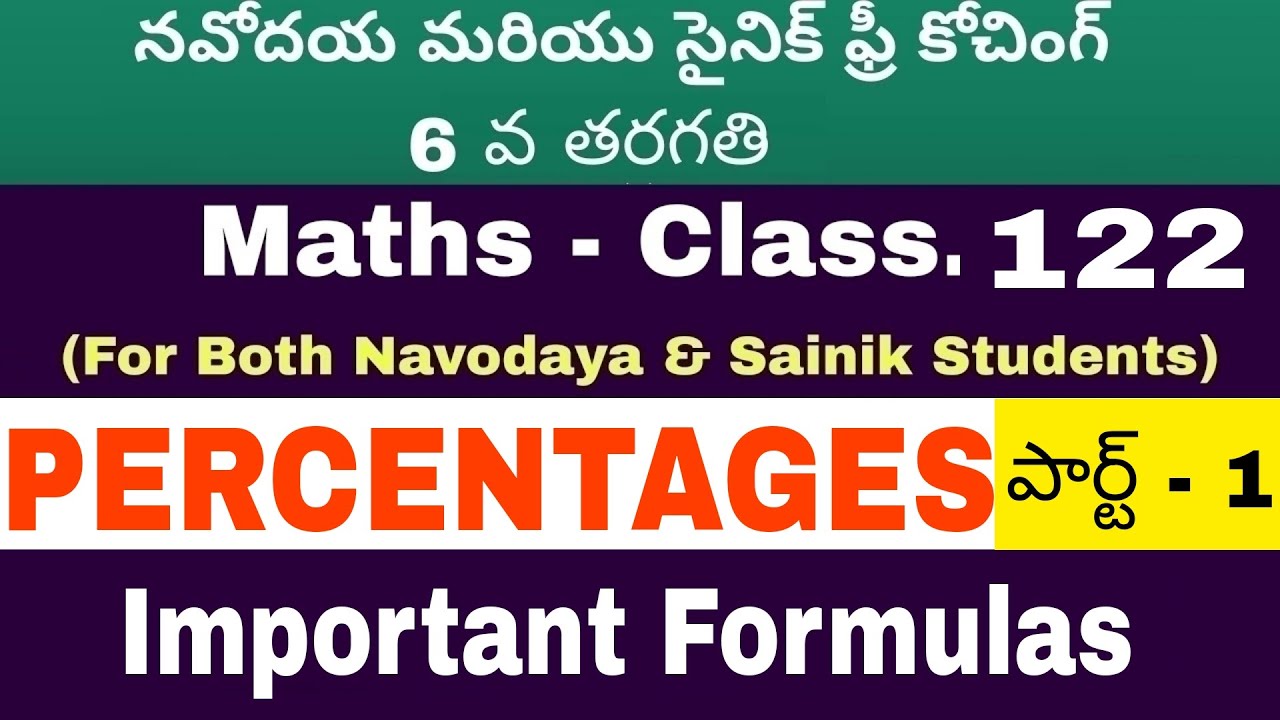 Percentages||Percentages Problems||Percentages In Telugu||Navodaya||Navodaya Coaching||Sainik||RMS|