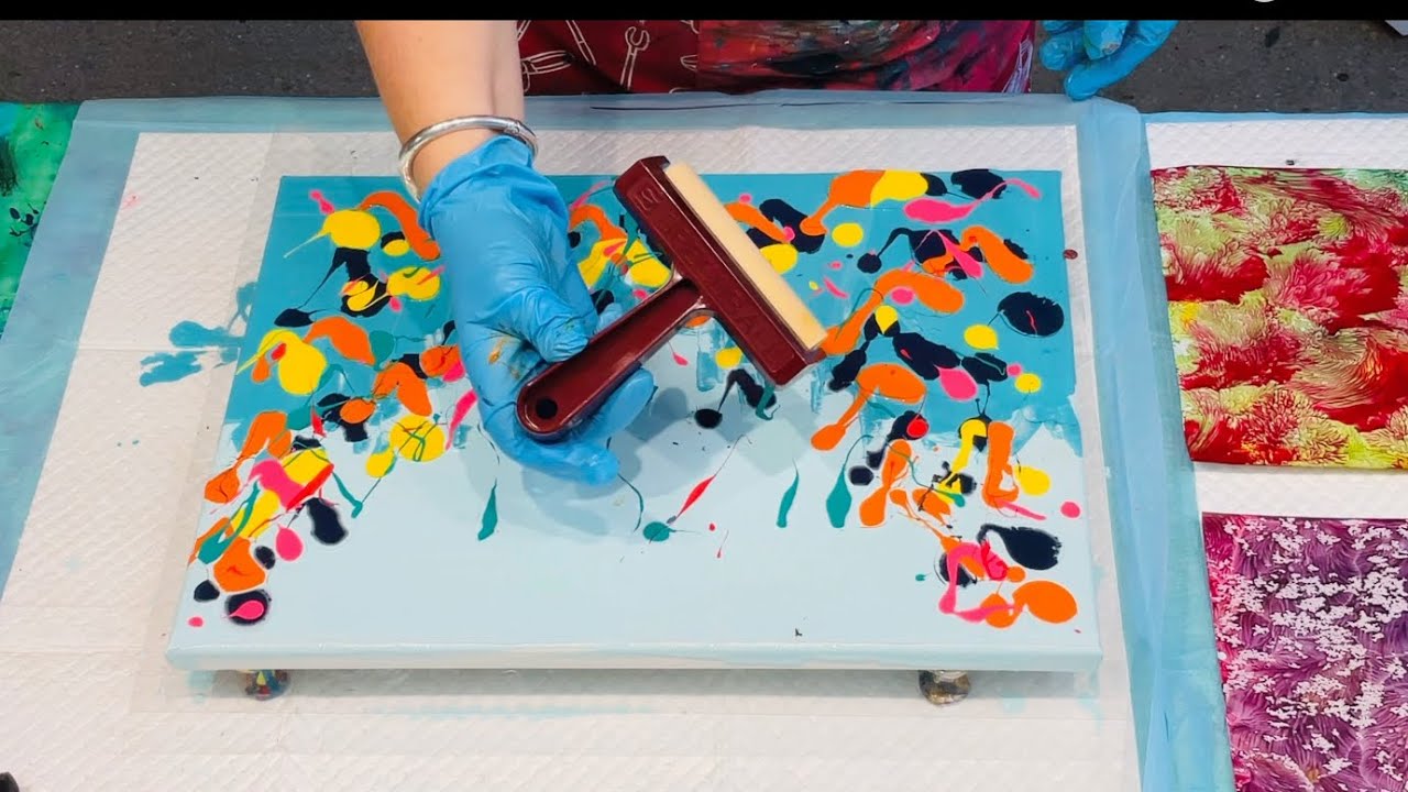WOW 🤩 New tools Tim ~TROPICAL REEF ROLLER DIPPER OVER PLASTIC SHEETS FOR TEXTURE DRAWN COLOURS