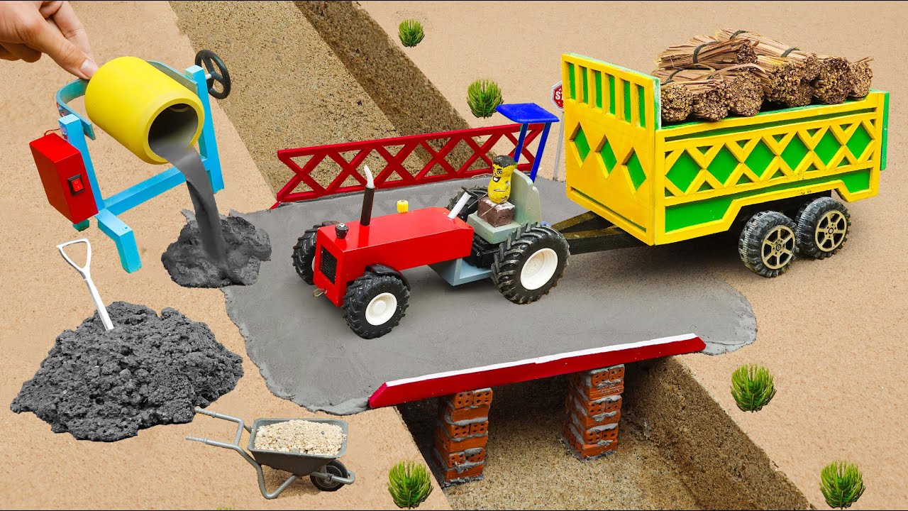 DIY science project to build a strong brick and concrete bridge for heavy trucks to pass through