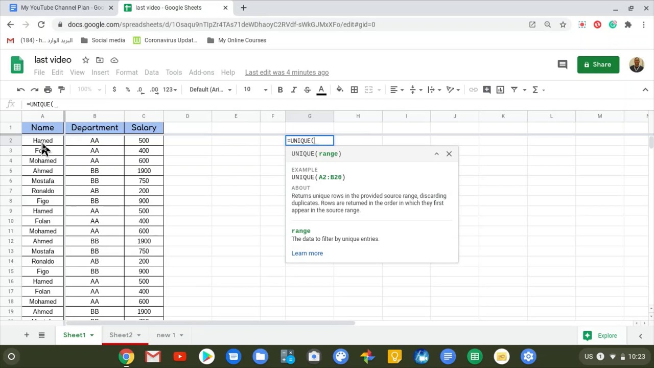 أسهل استخدام Count, Counta, Countif, Unique