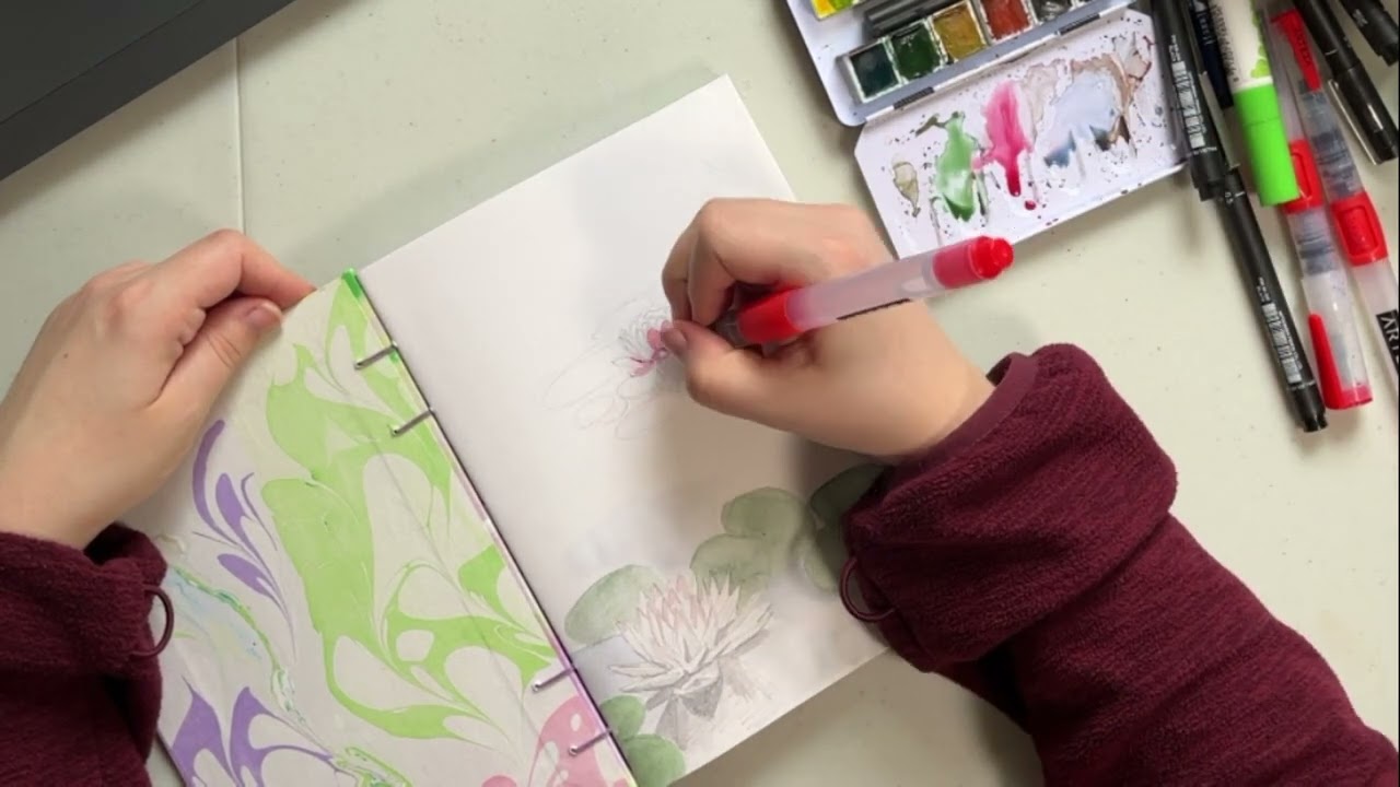 Starting a new sketchbook / Lotus Flower Speed Painting (time-lapse)