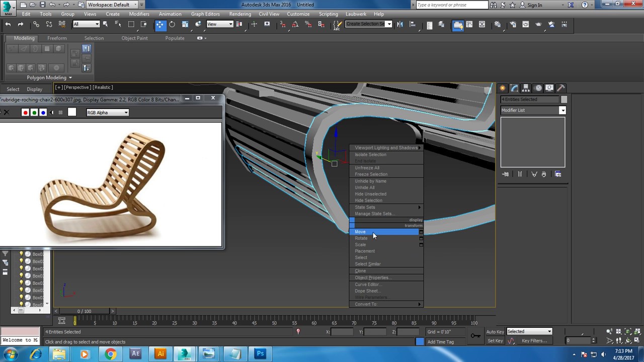 Tutorial on Modeling a rocking chair in 3dsmax.
