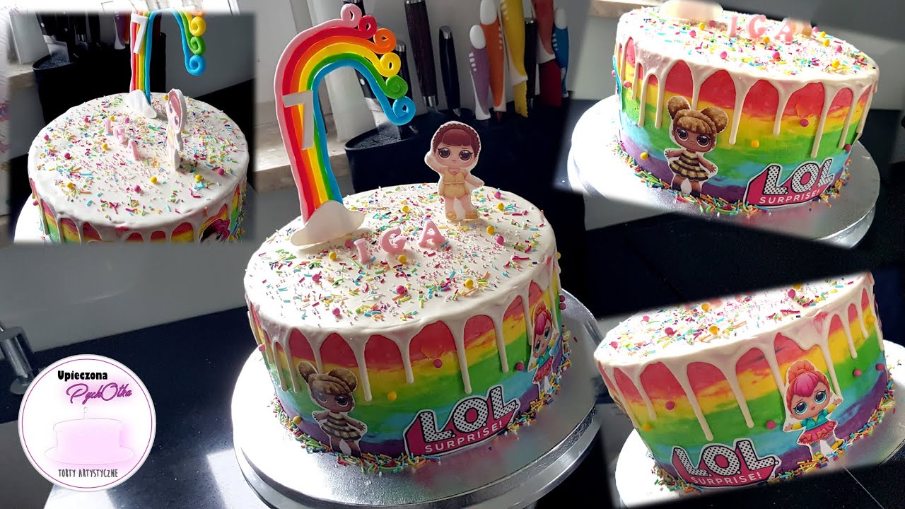 Kolorowy tort LOL dla Dziewczynki z tęczą | Lol cake