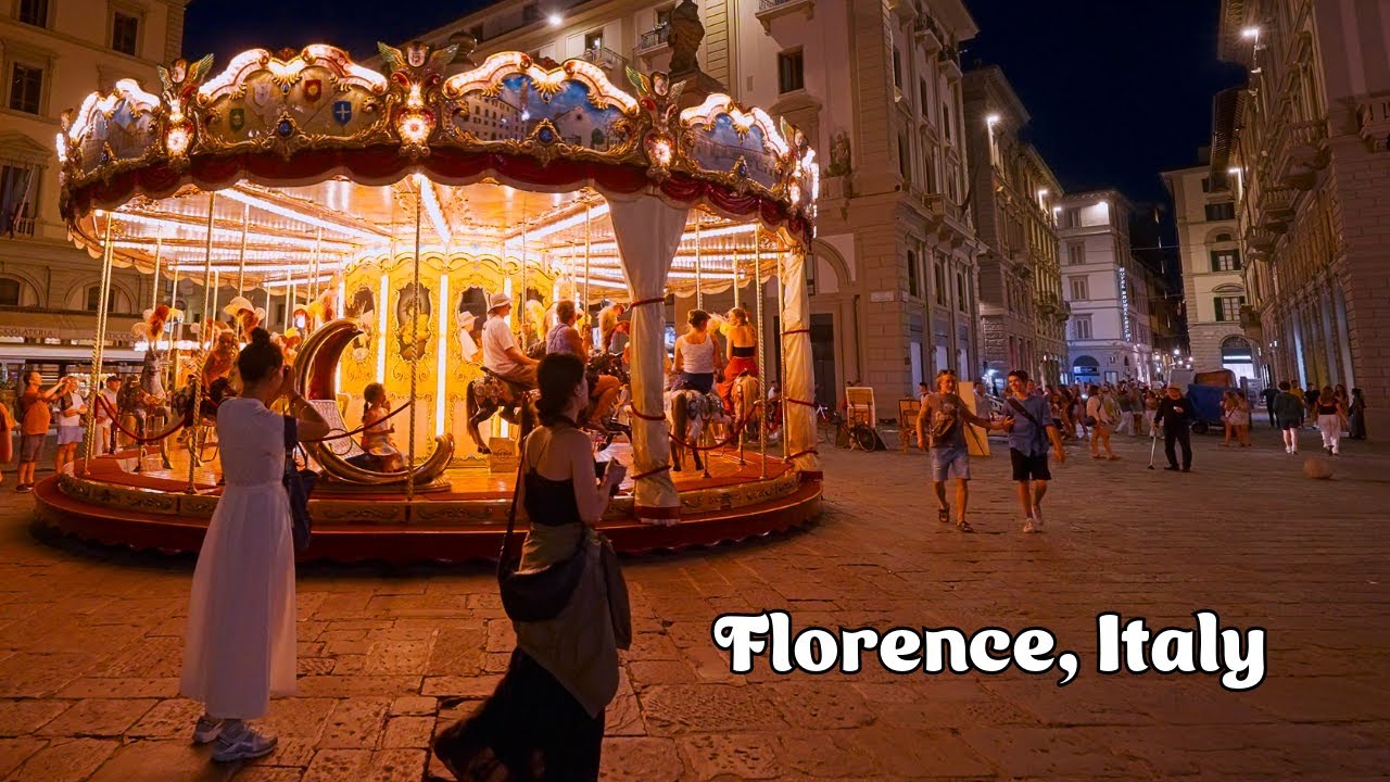 Florence, Italy travel 🇮🇹 Summer 2023 sunset and night walk travel 4K HDR 60fps (▶︎100min)