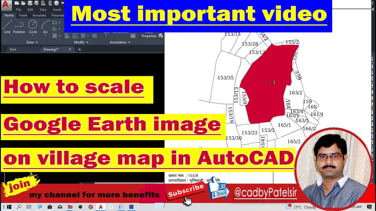 How to Digitize Raster Images in AutoCAD l How to scale Google Earth image on village map in AutoCAD