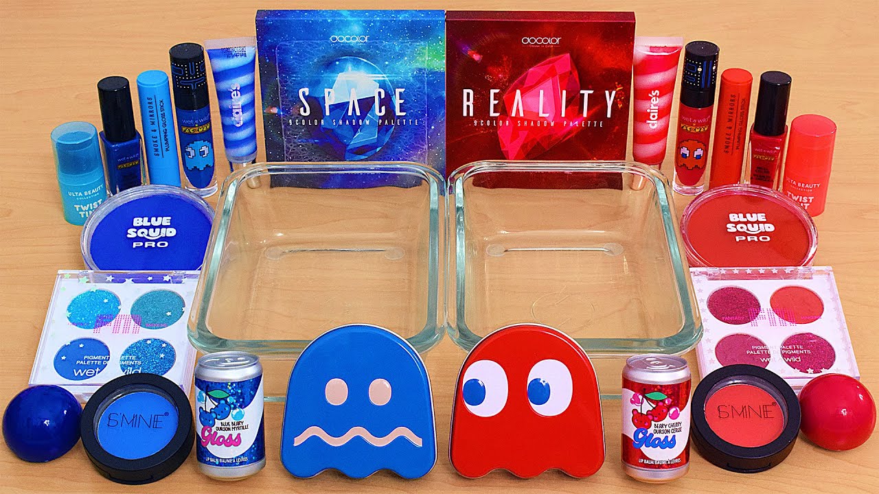 Red vs Blue - Mixing Makeup Eyeshadow Into Slime ASMR