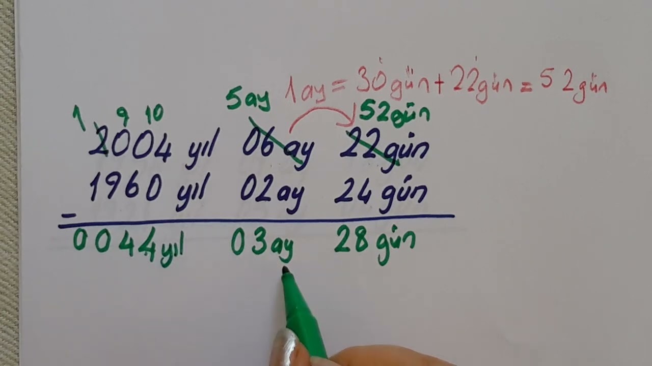 4. SINIF / YIL , AY, GÜN  İLE  ZOR ÇIKARMA  İŞLEMİ