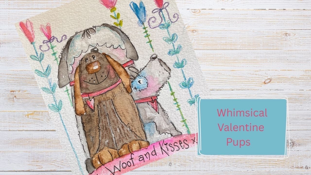 🎨 Whimsical Watercolor Valentine Dogs | Easy Dog Painting with Color Pencil Details