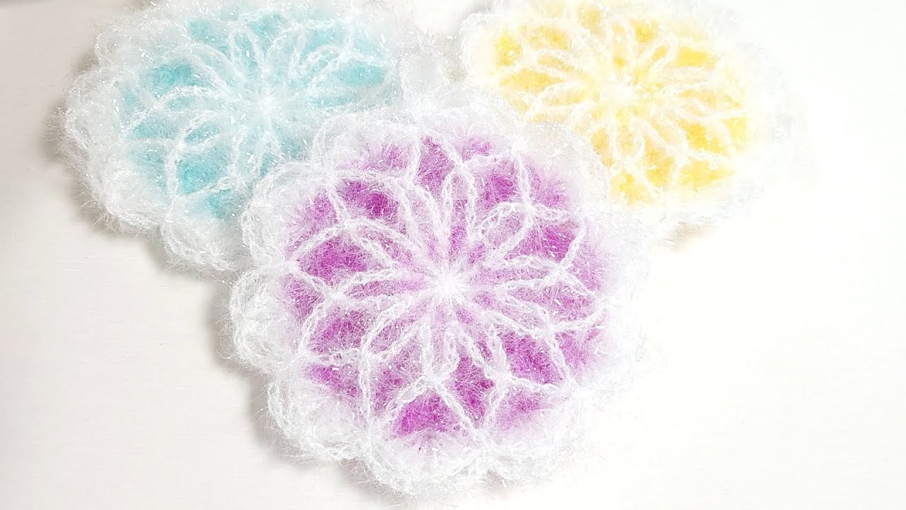 수세미뜨기/ 왕초보/그물 흰꽃수세미/ Crochet  flower/ Crochet dish scrubber