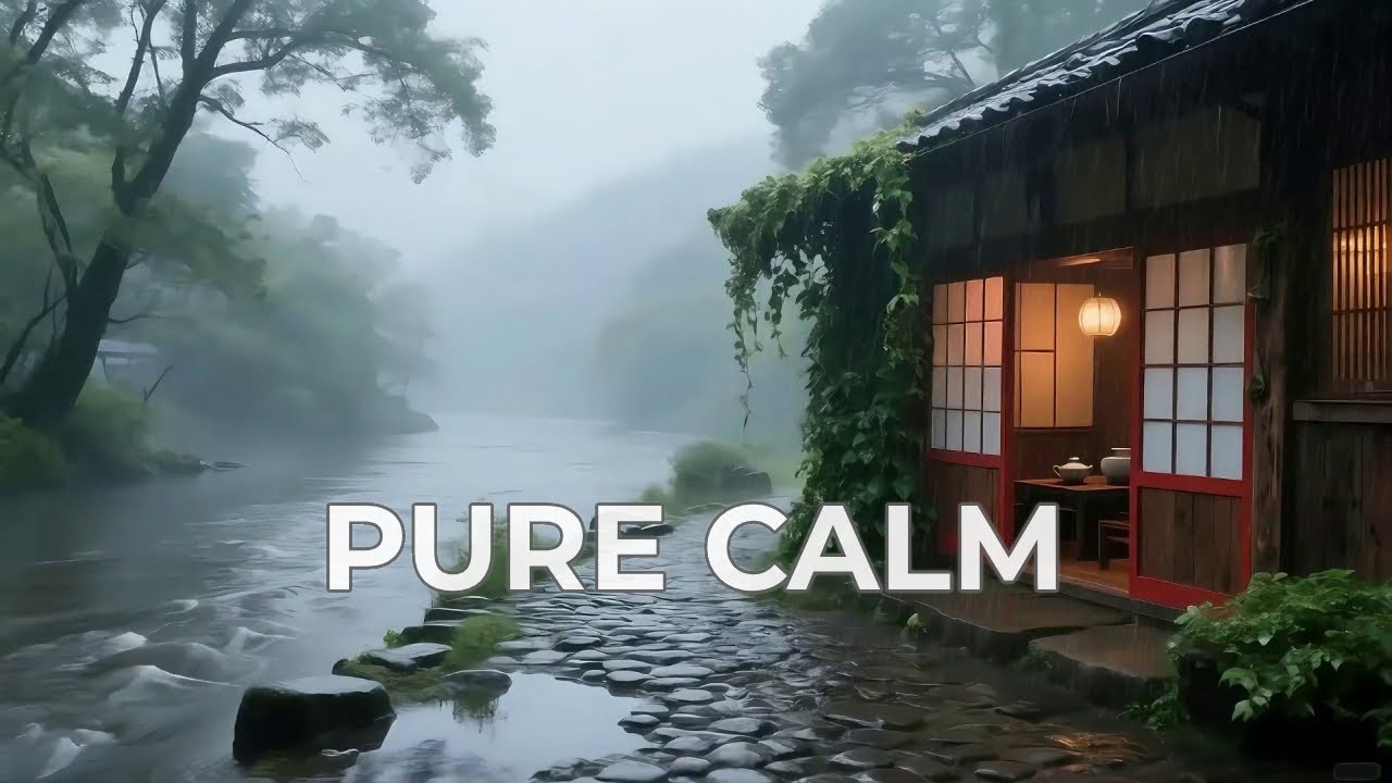 🔴 Pure Serenity Heavy Rainfall at Foggy Mountain River Hut to Completely Calm Your Mind 🌫️