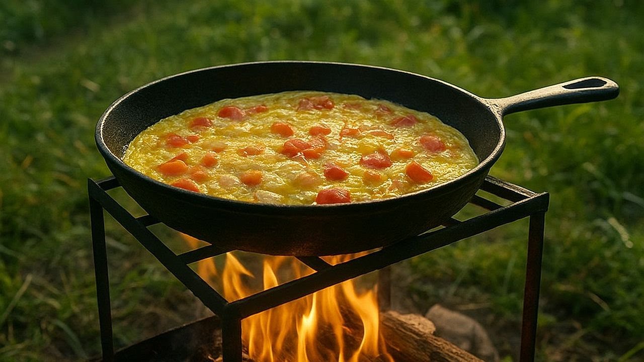 Quiet Rustic Omelet on Open Fire 🍳🔥 | ASMR Outdoor Cooking