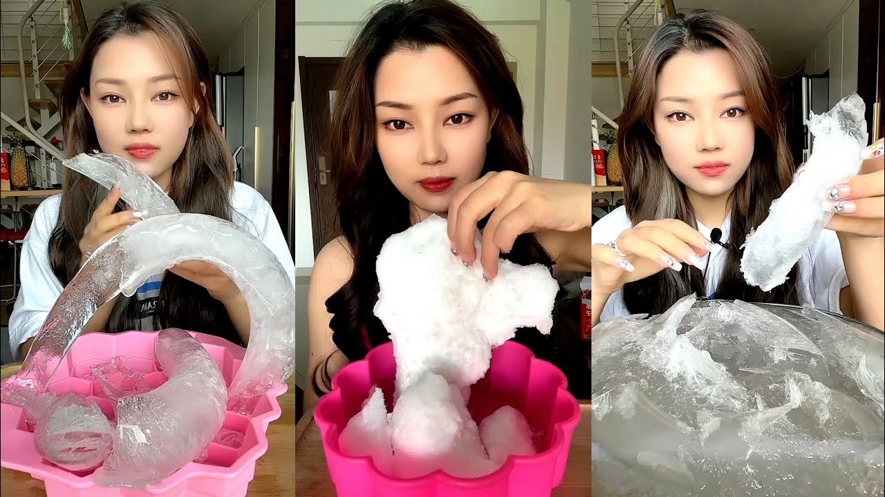 Solo sun girl / ASMR THIN ICE EATING / WHITE ICE / BALLOON ICE / SLUSH ICE. ICE EATING