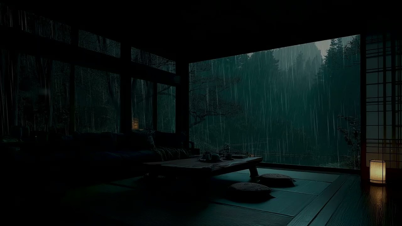 Deep Sleep Rain Ambience | Heavy Forest Rain Sounds Outside a Modern Dark Room | No Music