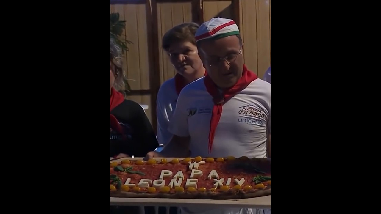POPE LEO XIV Given a PIZZA with His Name On it!